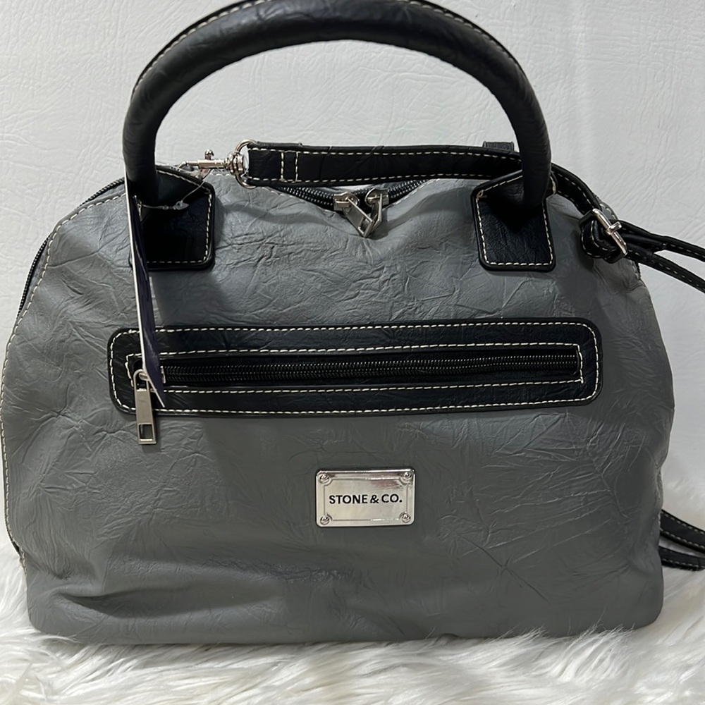 Stone & Company Grey  Faux Leather Purse w/ Black Trim